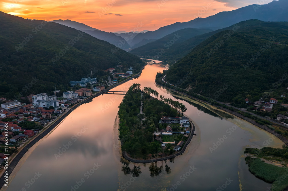 Aerial view on Calimanesti Caciulata region in Romania