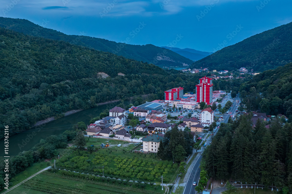 Aerial view on Calimanesti Caciulata region in Romania