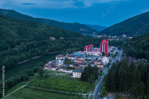 Obraz na płótnie Aerial view on Calimanesti Caciulata region in Romania w salonie