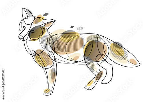 Cute red fox adorable wild animal vector linear drawing isolated, line art illustration of a wildlife.