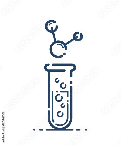 Test tube and molecule connection vector simple linear icon, science chemistry and medicine analysis line art symbol, laboratory research.