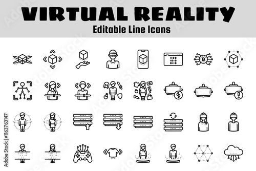 Virtual reality outline icon set