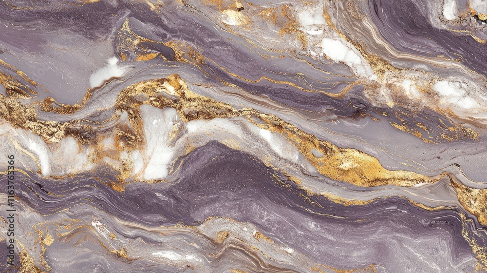 Obraz premium Abstract purple, gold, and white marble texture.