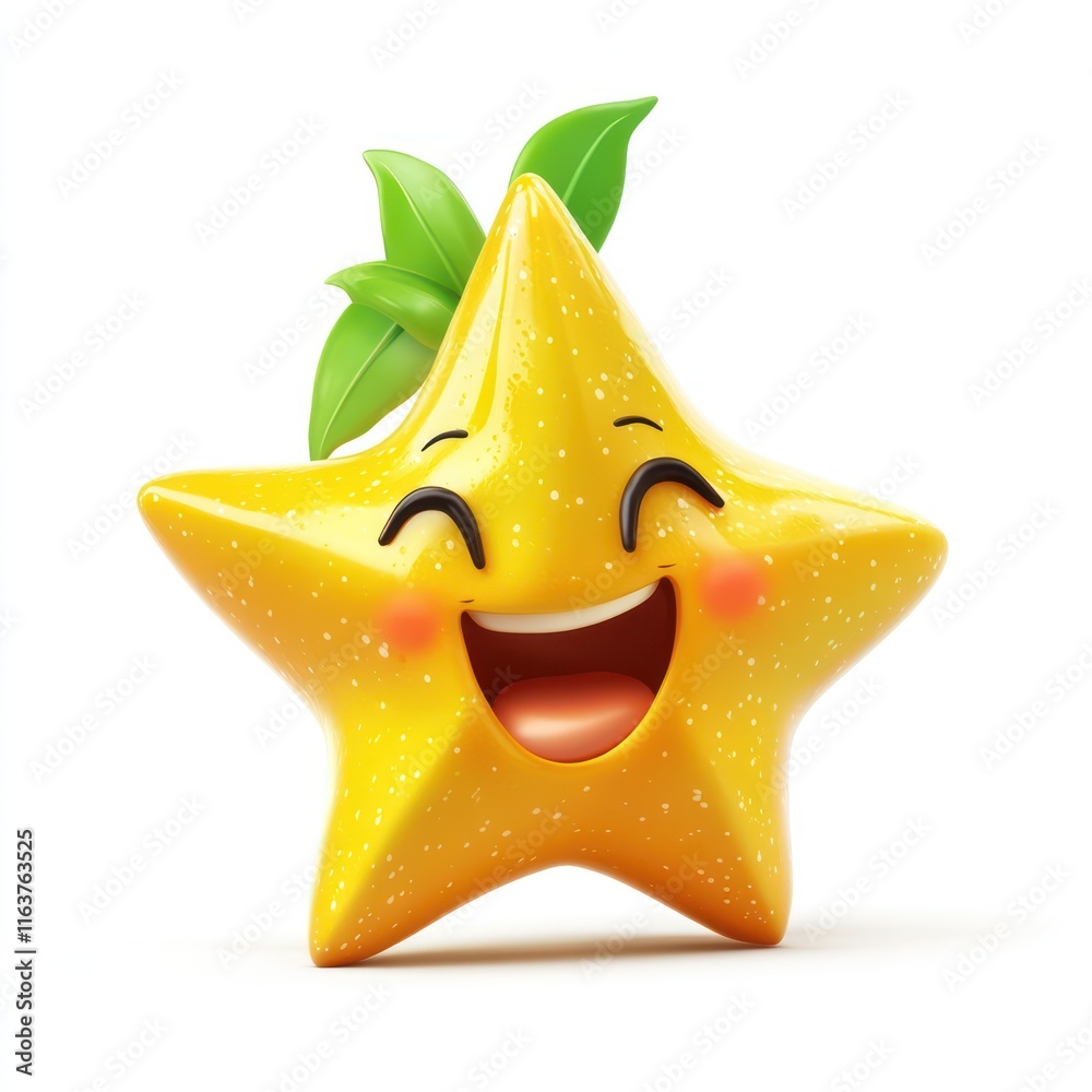 Happy starfruit with a twinkle in its eyes and a bright smile. vector style art 3d illustration Isolated on White Background Happy starfruit with a twinkle in its eyes and a bright smile. vector style art 3d illustration Isolated on White Background