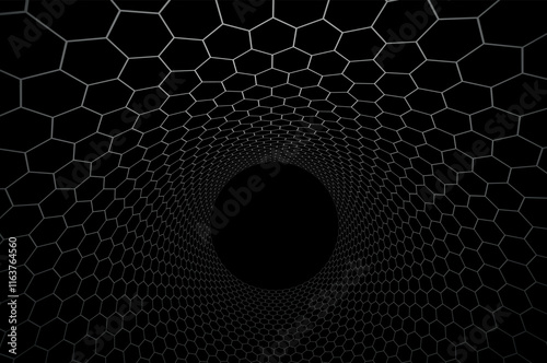 Technology vector abstract background with hexagons mesh, 3D abstraction of nanotechnology and science, electronics and digital style, wire net dimensional perspective.