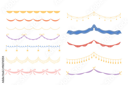 Festive and decorative hanging frame element. Borderline for holiday decoration. Simple shining light, banner, jewelry ornament and more