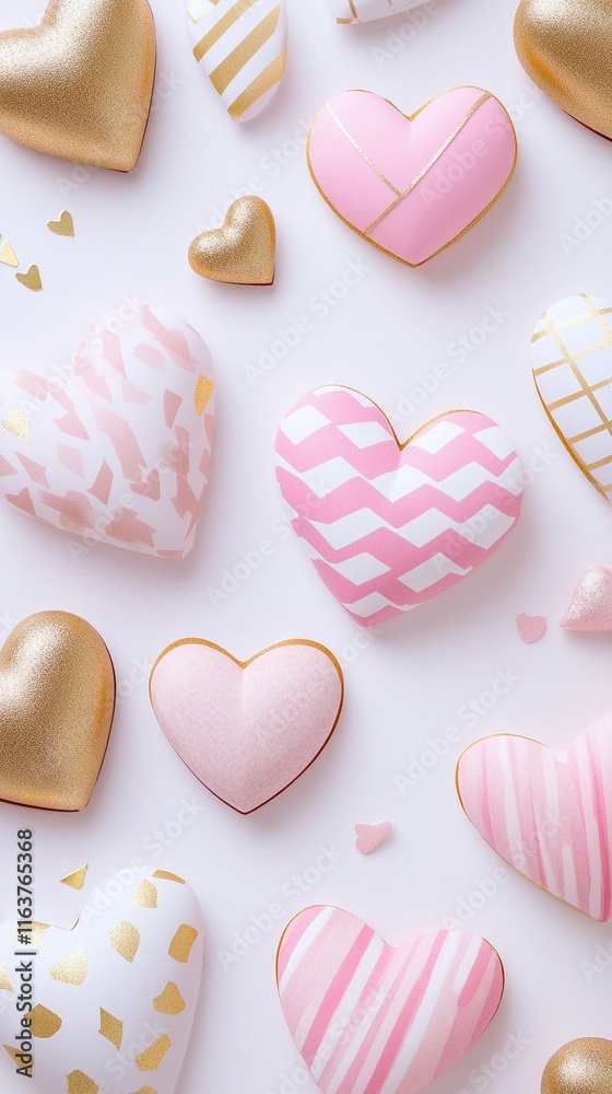modern Valentine's Day concept with geometric pink and gold patterns, abstract hearts, and a minimalistic background modern Valentine's Day concept with geometric pink and gold patterns, abstract hearts, and a minimalistic background