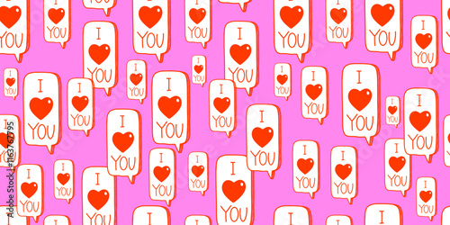 Seamless pattern  with speech bubbles with message I love you. Valentines day background