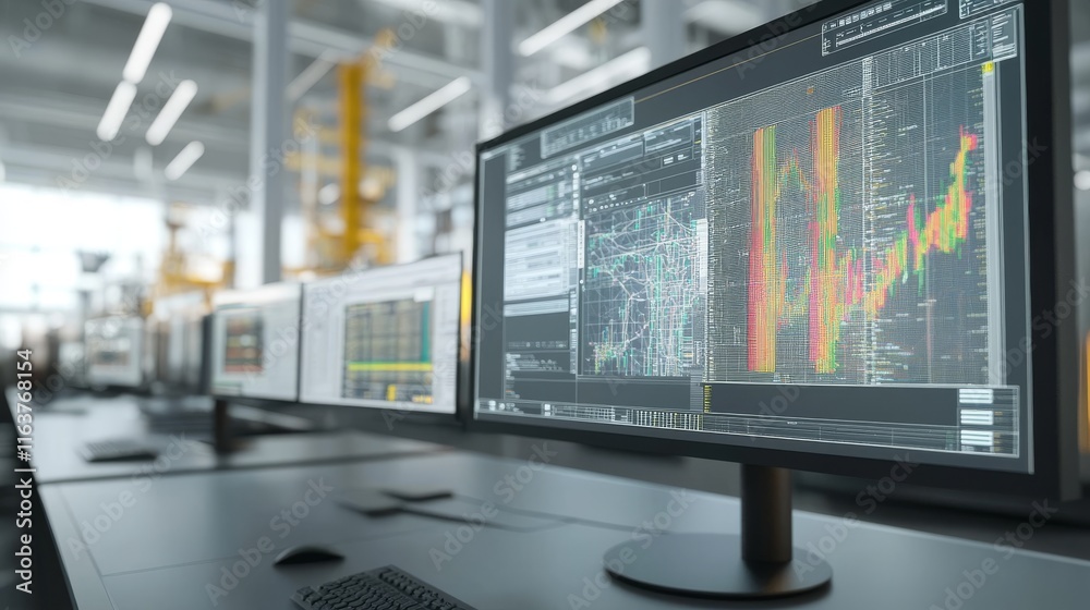 Fototapeta premium Big data analytics solutions isometric landing page, information technology concept, info blocks flow through luminous circle, datum traffic analysis, server room with connections 3d vector web banner