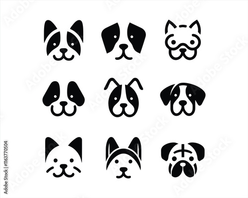 Dog head icon set. Dog flat style. silhouette vector illustration. Flat style. Cartoon dog face logo design template