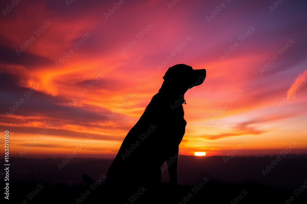 Labrador Retriever Silhouetted Against a Stunning Sunset Landscape Labrador Retriever Silhouetted Against a Stunning Sunset Landscape