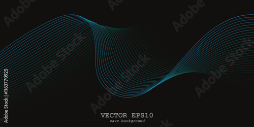 Wave flowing liquid line abstract background. Black and white vector design 3D lines in perspective, curve and wave lines in motion, smooth and soft backdrop.