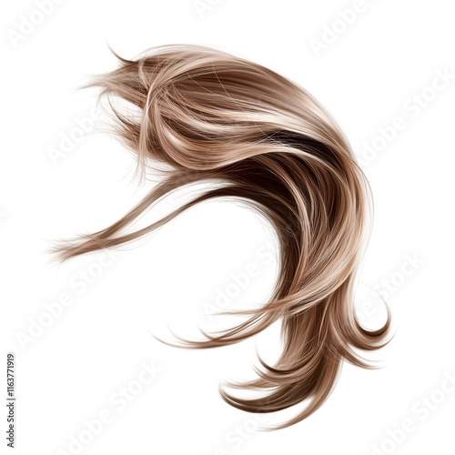 Woman's long blonde hair is blowing in the wind.