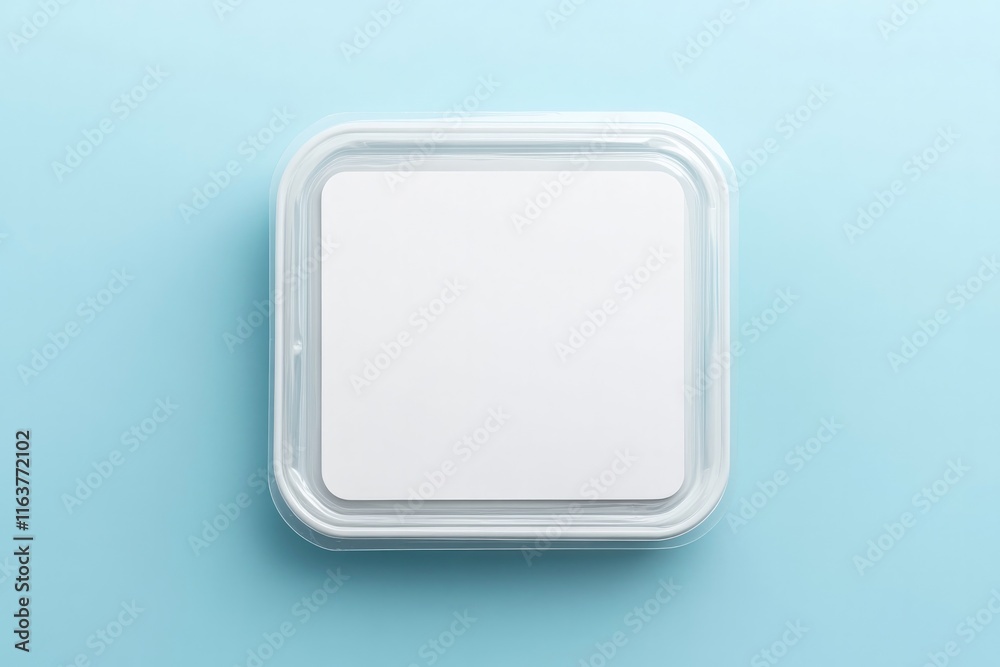 Minimalist design featuring square container on soft blue backgr