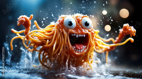 Flying spaghetti monster, symbol of pastafarian religion, atheism