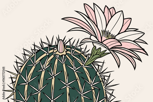 Cactus Flower: Blooming Cactus with Spines Vector Silhouette Illustration