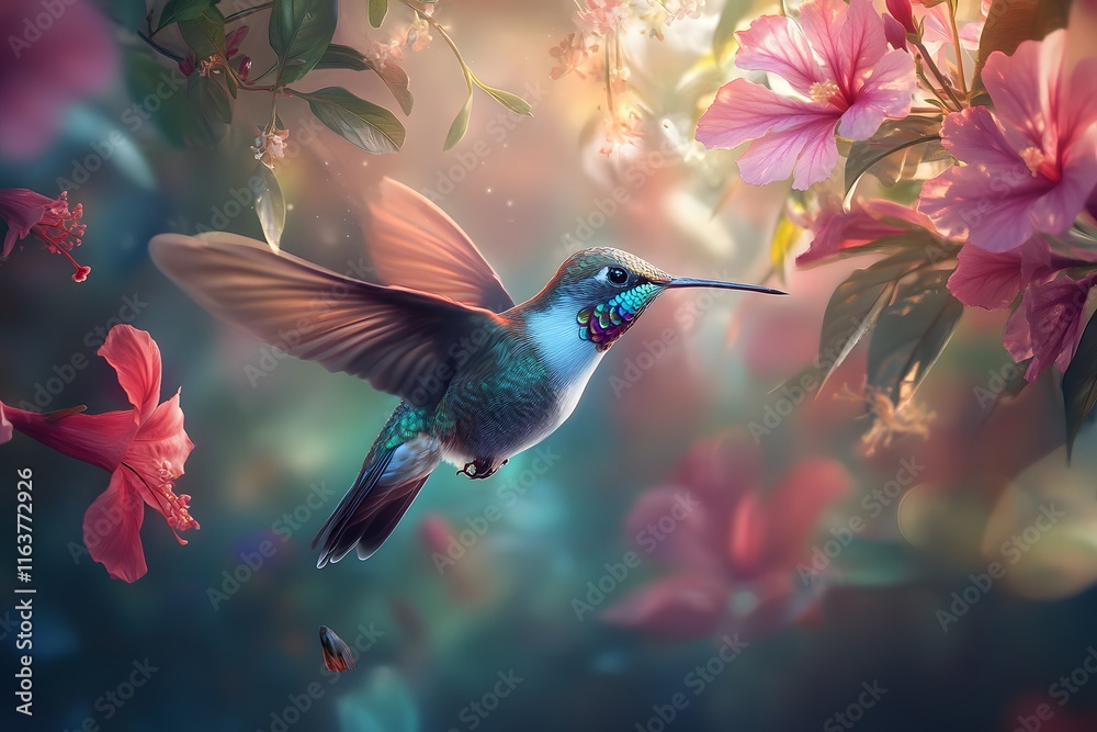 Fototapeta premium hummingbird in flight full body wildlife portrait