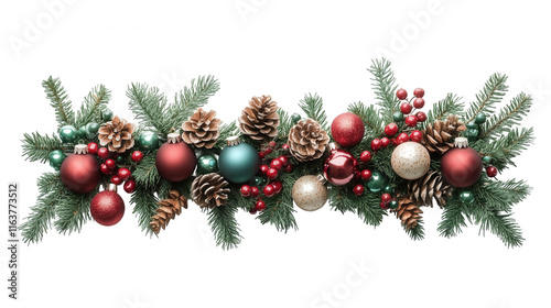 [Traditional American Patriotic Christmas Garland Decorating Ideas] Traditional American Christmas Garland with Patriotic Decorations and Green Foliage.