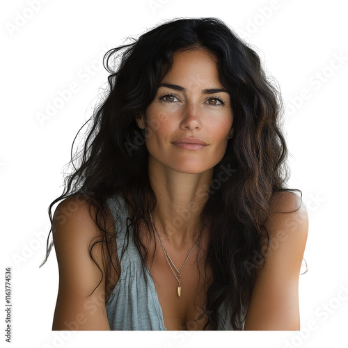 [Casual woman portrait photography] Neutral beauty woman portrait with wavy hair and sleeveless top #neutralportrait #wavycurls #casualstyle #portraitsession photo