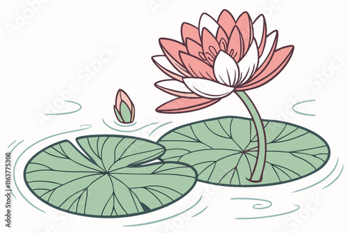 Lily Pad: Serene Lotus on Water Lily Pad Vector Illustration on White Background






