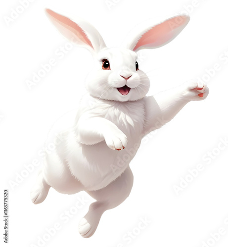 Bunny Happy Playful Fun Jumping In The Air Illustration