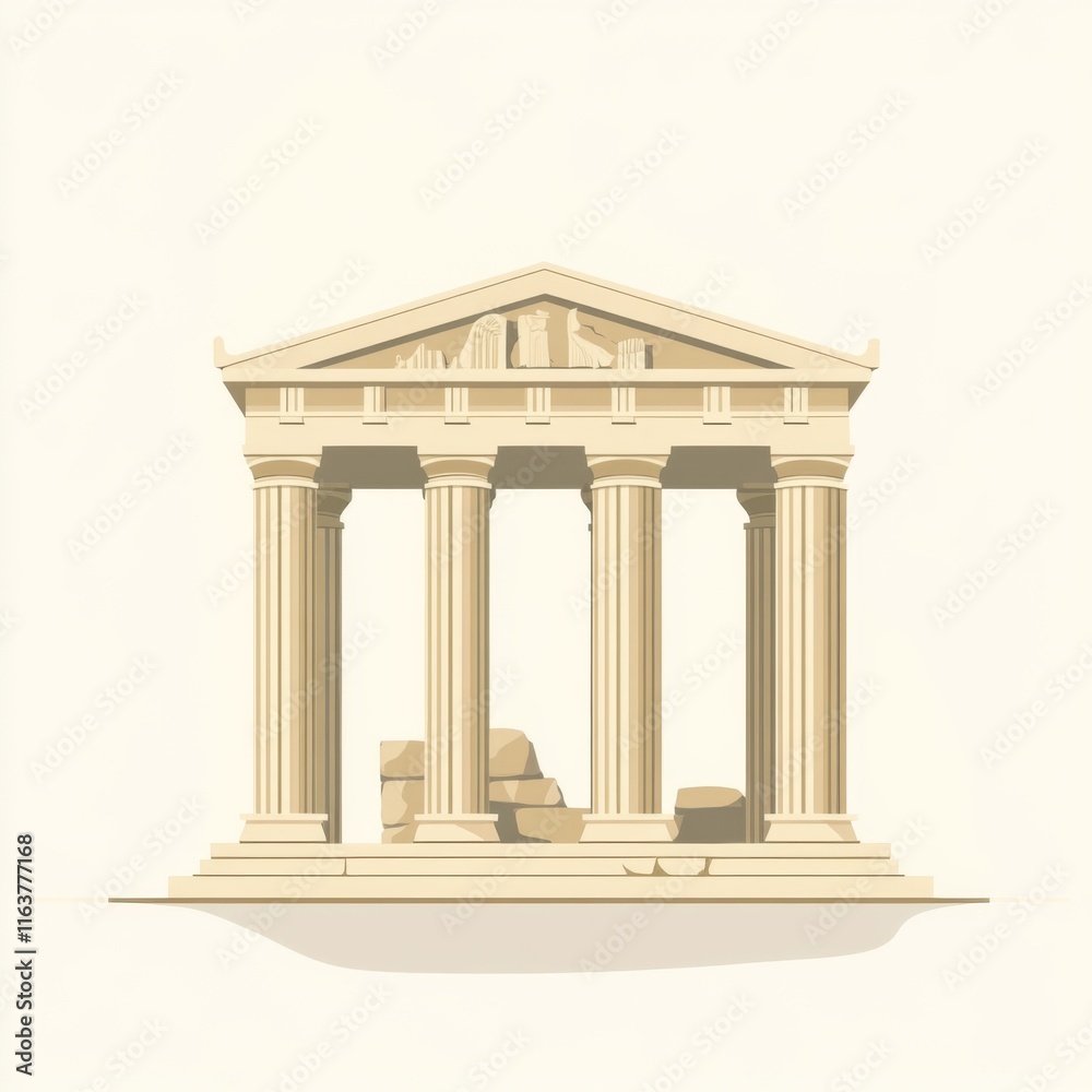 Obraz premium Ancient Greek temple ruins illustration.