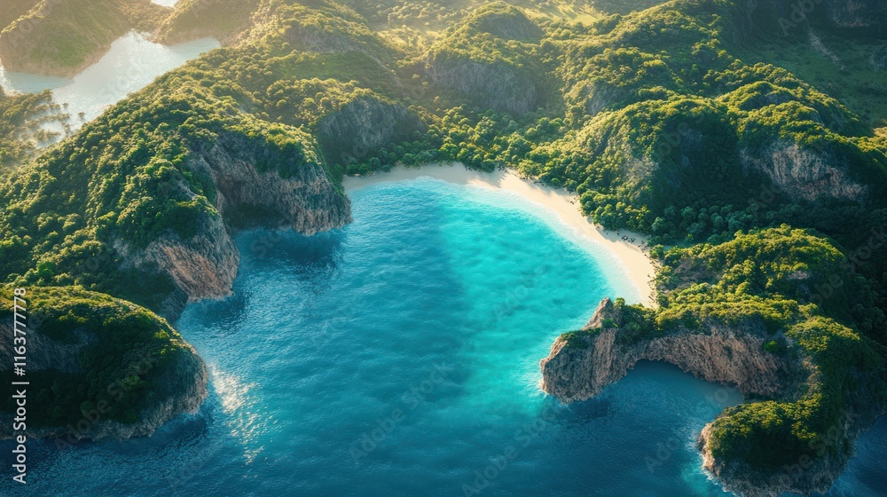 Secluded cove with turquoise water and lush greenery. Secluded cove with turquoise water and lush greenery.
