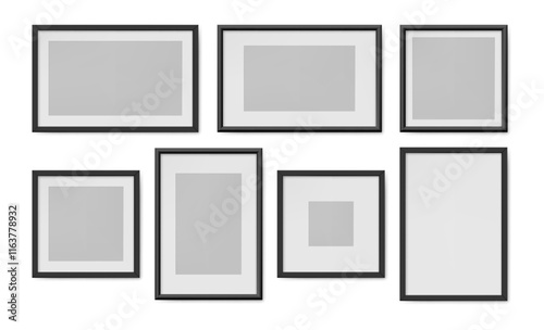 Photography or prints frames made of plastic or wood. Vector isolated set of borders for visuals and graphics. Home interior design decoration. Poster or certificate display, presentation of product