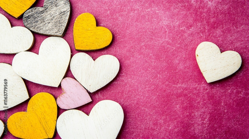 Obraz premium Romantic Wooden Hearts on Pink Background Valentine's Day