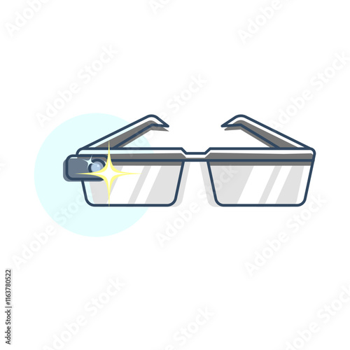 a futuristic smart glasses. has a sleek design with a transparent lens and a small camera or sensor on the frame. deals with technology, virtual reality, wearable devices, and the future of computing.