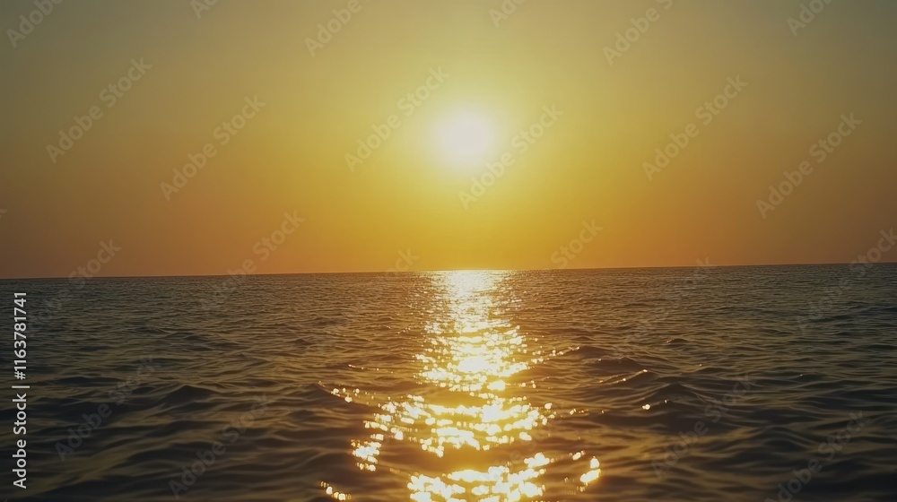 Obraz premium Golden Sunset Over the Ocean: A Serene Seascape
