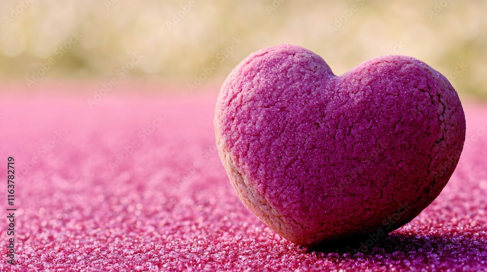 Fototapeta premium Pink Sugar Heart Cookie on Glitter Background Valentine's Day