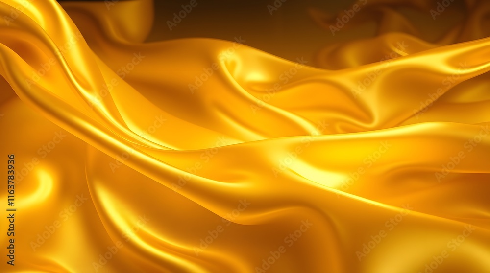 Fototapeta premium Golden Silk Drapery: Luxurious Waves of Rich, Shimmering Fabric