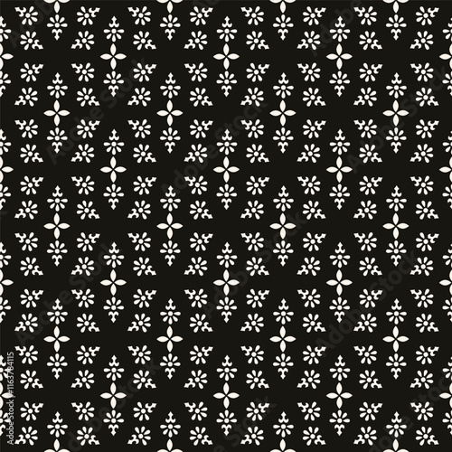 Wallpaper Mural Vector black and white floral seamless pattern. Abstract minimal geometric ornament with flowers in oriental style. Simple monochrome background. Torontodigital.ca