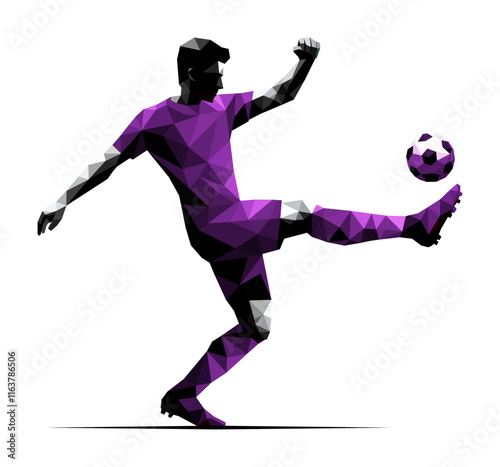 football player - violet color low poly design (artwork 2)