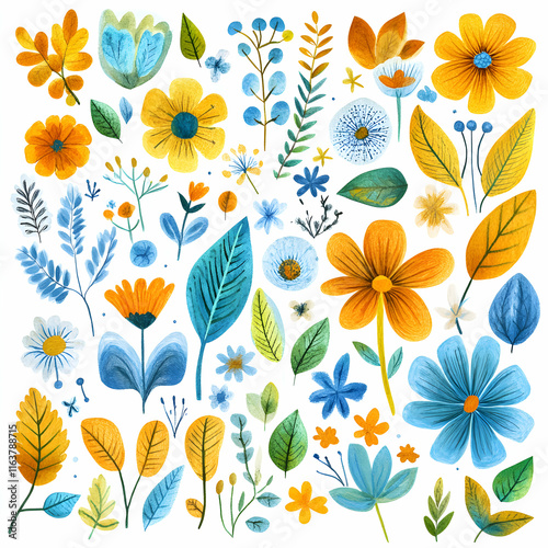 Wallpaper Mural Watercolor vector set of pastel leaves and flowers Torontodigital.ca
