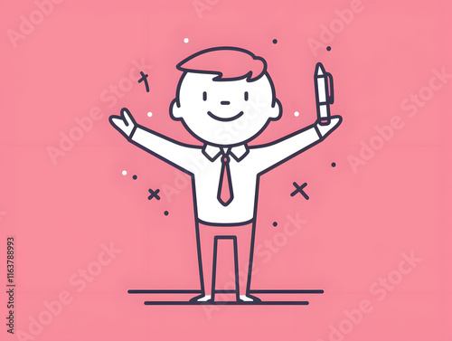 A minimalist very cartoonish character flat illustration a person his arms outstretched, Generative ai