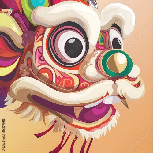 Vibrant Lion Dance Head Close-Up  photo