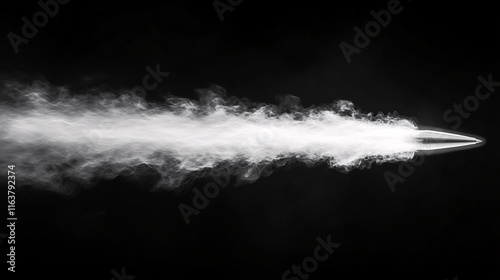 A long white bullet trail against a black background, creating a striking visual effect with dynamic motion and contrast, ideal for action-themed designs or presentations.