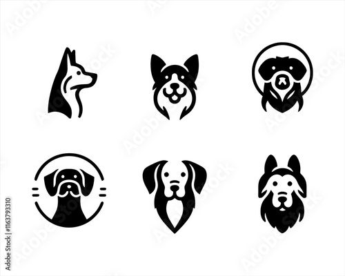 Dog head icon set. Dog flat style. silhouette vector illustration. Flat style. Cartoon dog face logo design template