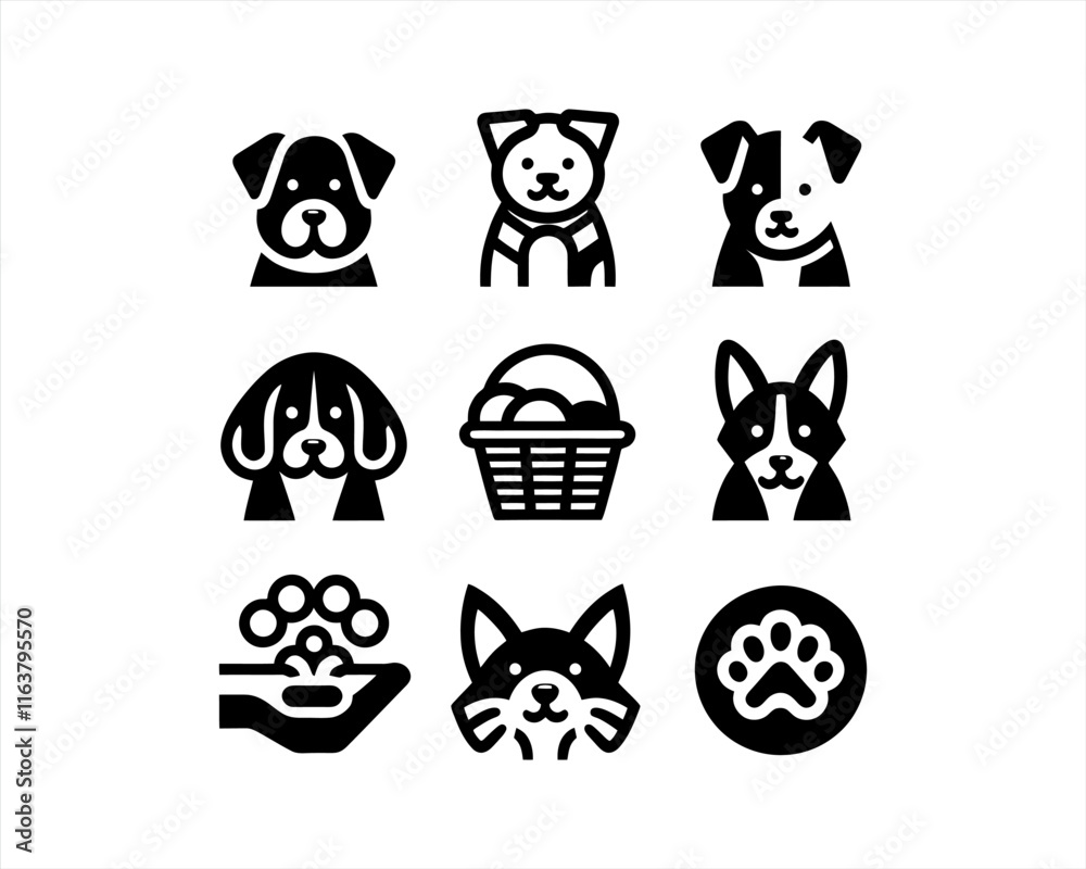 Fototapeta premium Dog head icon set. Dog flat style. silhouette vector illustration. Flat style. Cartoon dog face logo design template