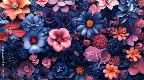 Wallpaper Mural Vibrant paper flowers in assorted colors and textures create a lush floral arrangement. Torontodigital.ca