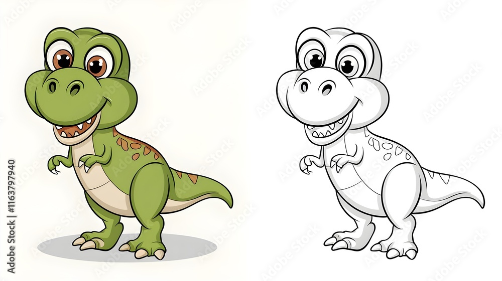 Fototapeta premium Cute Dinosaur Coloring Page for Kids - Cartoon Illustration