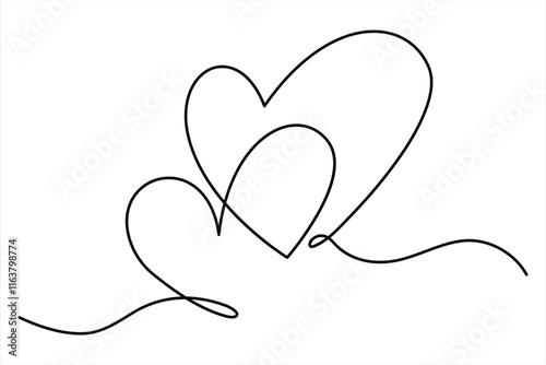 Continuous one line drawing of double heart hand drawn of outline vector illustration
