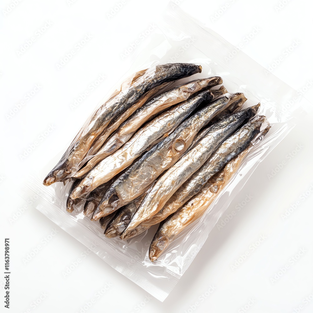 Dried fish fillets in a vacuum-sealed package, white isolated background. Dried fish fillets in a vacuum-sealed package, white isolated background.