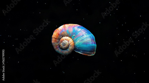 colorful seashell on black background photo