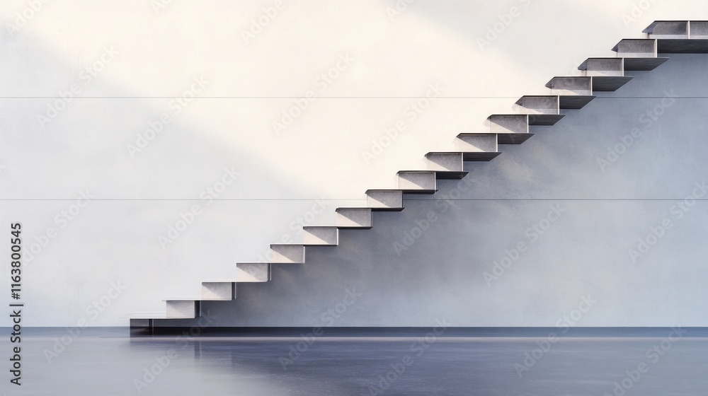 Modern minimalist staircase against a white wall. Modern minimalist staircase against a white wall.
