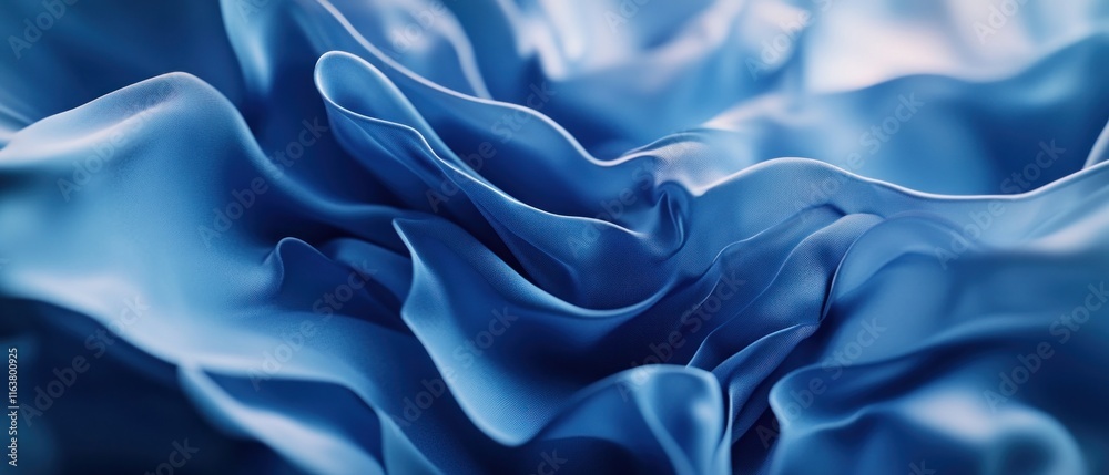 Fototapeta premium Abstract blue fabric waves, flowing silk texture.
