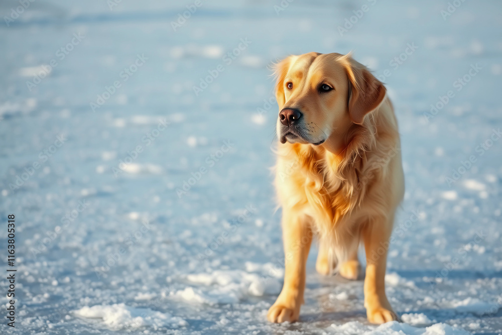 Golden Retriever Enjoys a Winter Adventure on a Frozen Lake Golden Retriever Enjoys a Winter Adventure on a Frozen Lake
