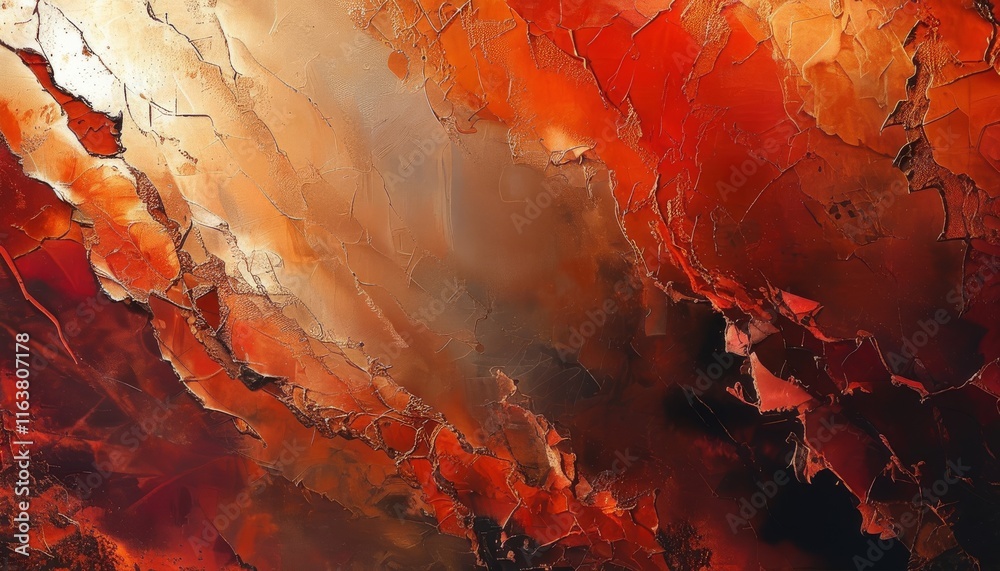 Abstract Texture of Red and Copper Tones with Fiery Swirls and Cracked Surface Patterns Abstract Texture of Red and Copper Tones with Fiery Swirls and Cracked Surface Patterns